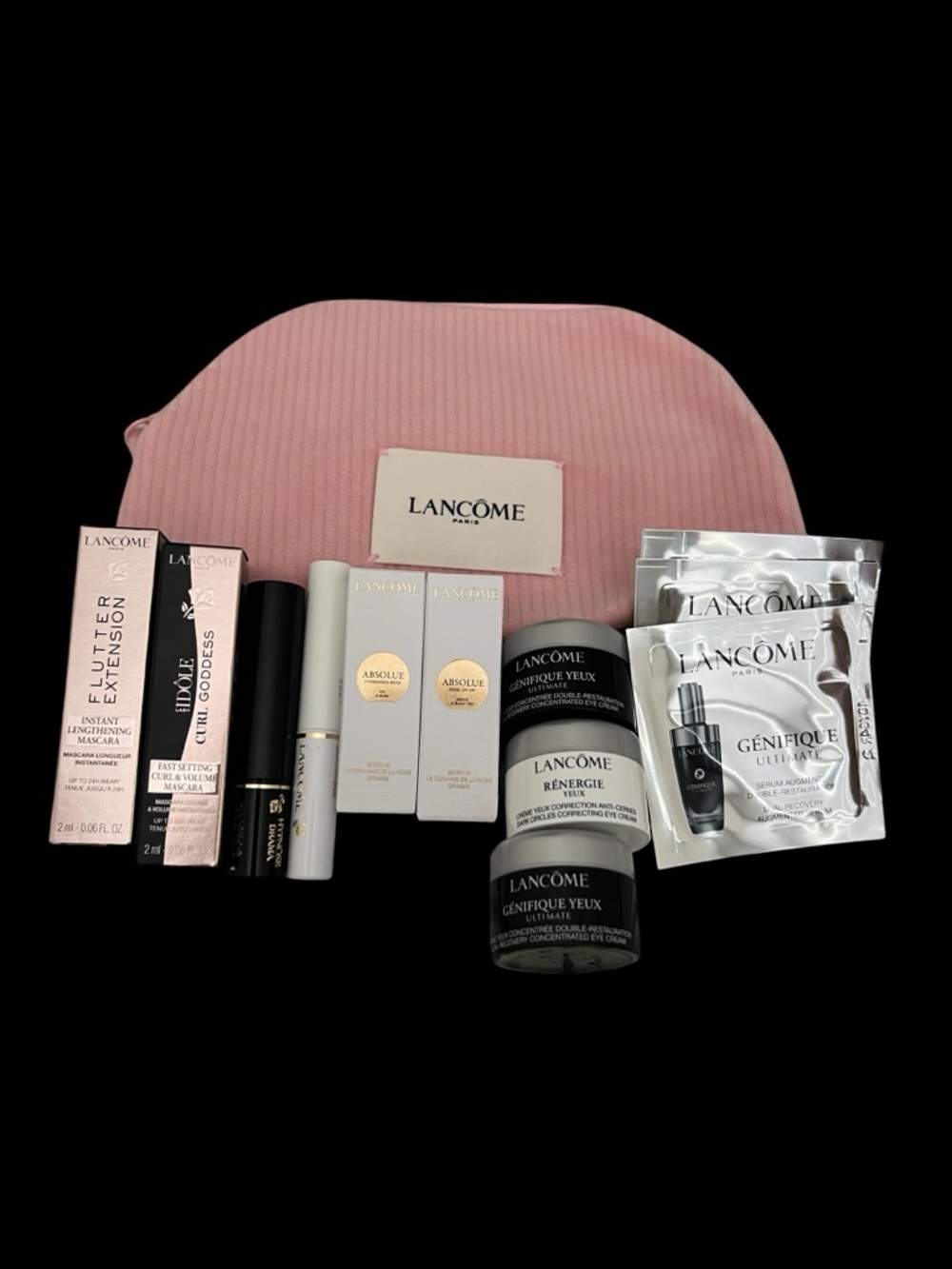 LANCOME 12 piece samples in cosmetics bag